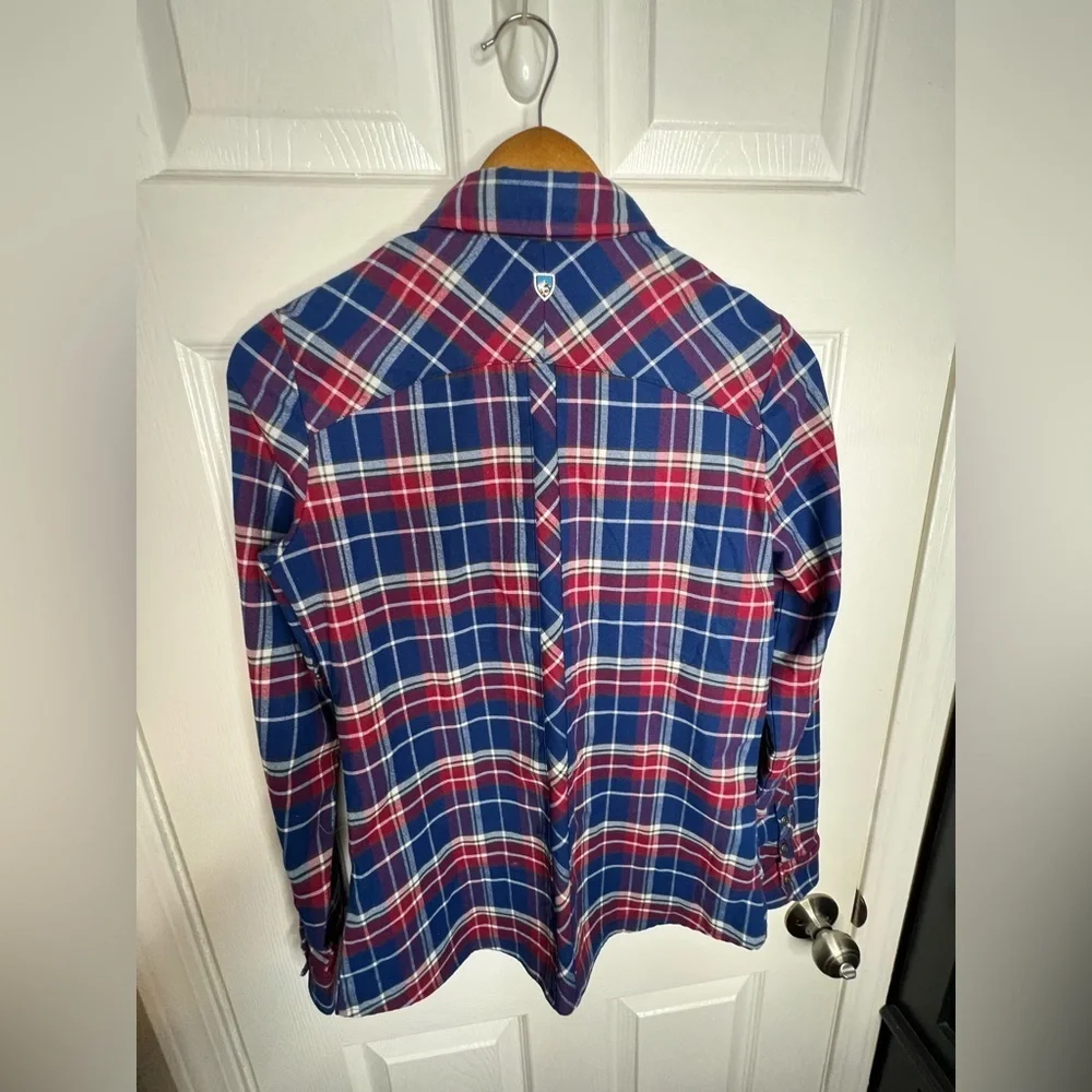 Kuhl Women’s X Small Alina Flannel Shirt Blue Plaid Long Sleeve Button Up Top XS